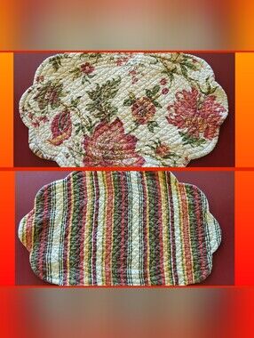 1 Quilted Floral Scalloped Reversible Red Autumn Placemat